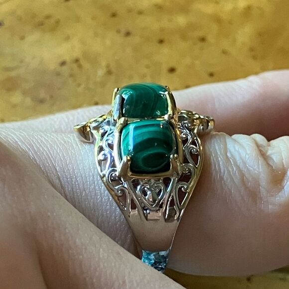 Natural Malachite Sterling Silver Ring Size 6 - Picture 3 of 9